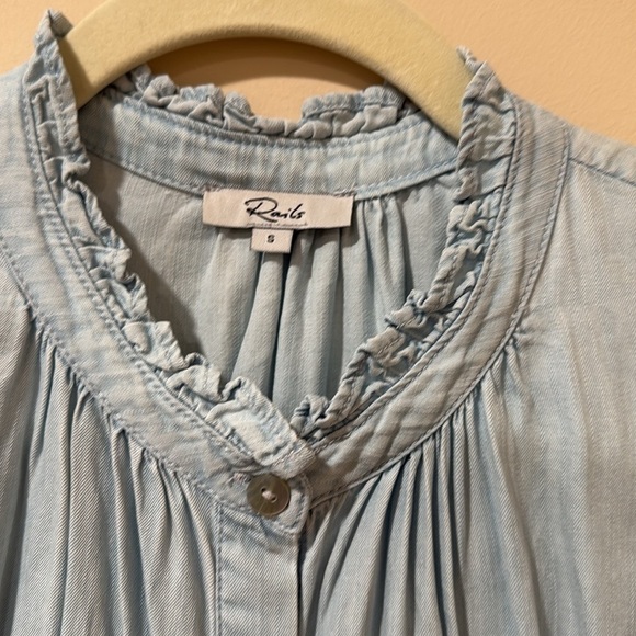 Rails Blue Button Down Blouse with Mandarin Collar - Picture 3 of 3